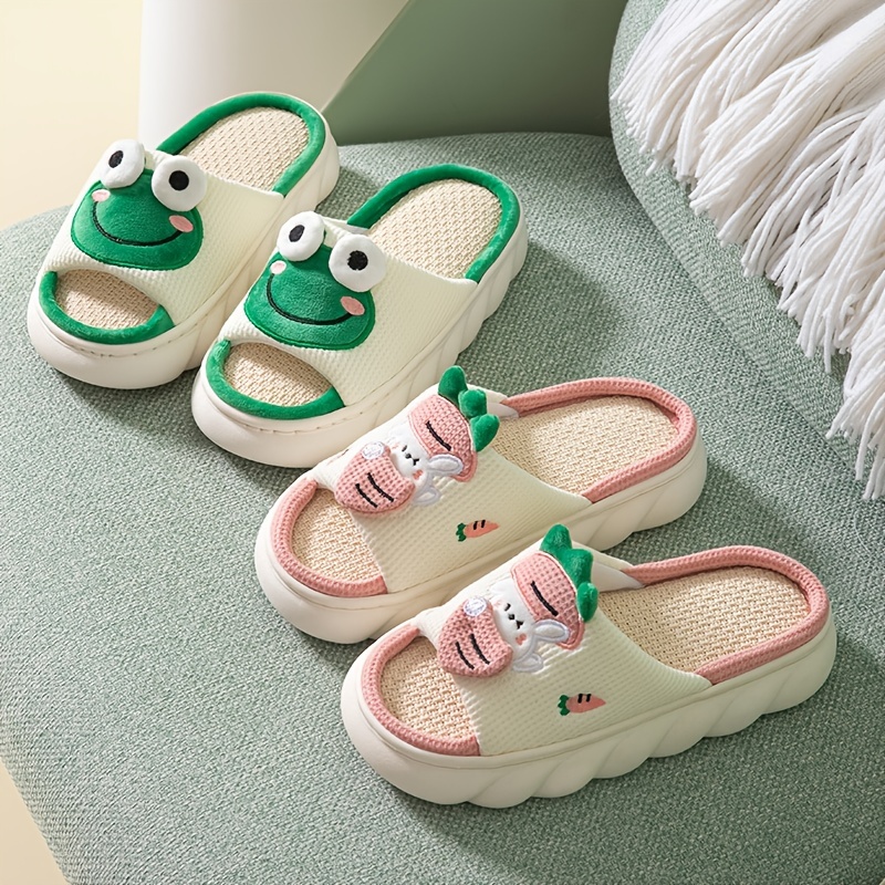 womens cute cartoon home slippers indoor platform non slip slippers rabbit carrot decor linen slippers details 5