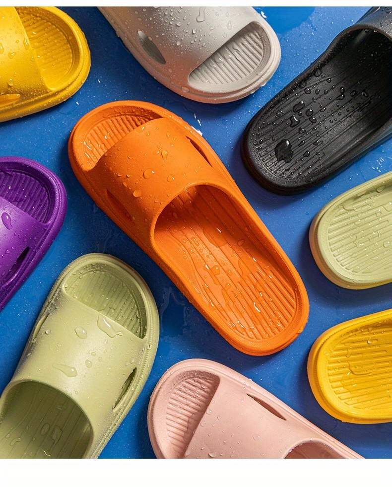 womens solid color pillow slippers causal open toe quick drying non slip platform shoes lightweight bathroom shoes details 0