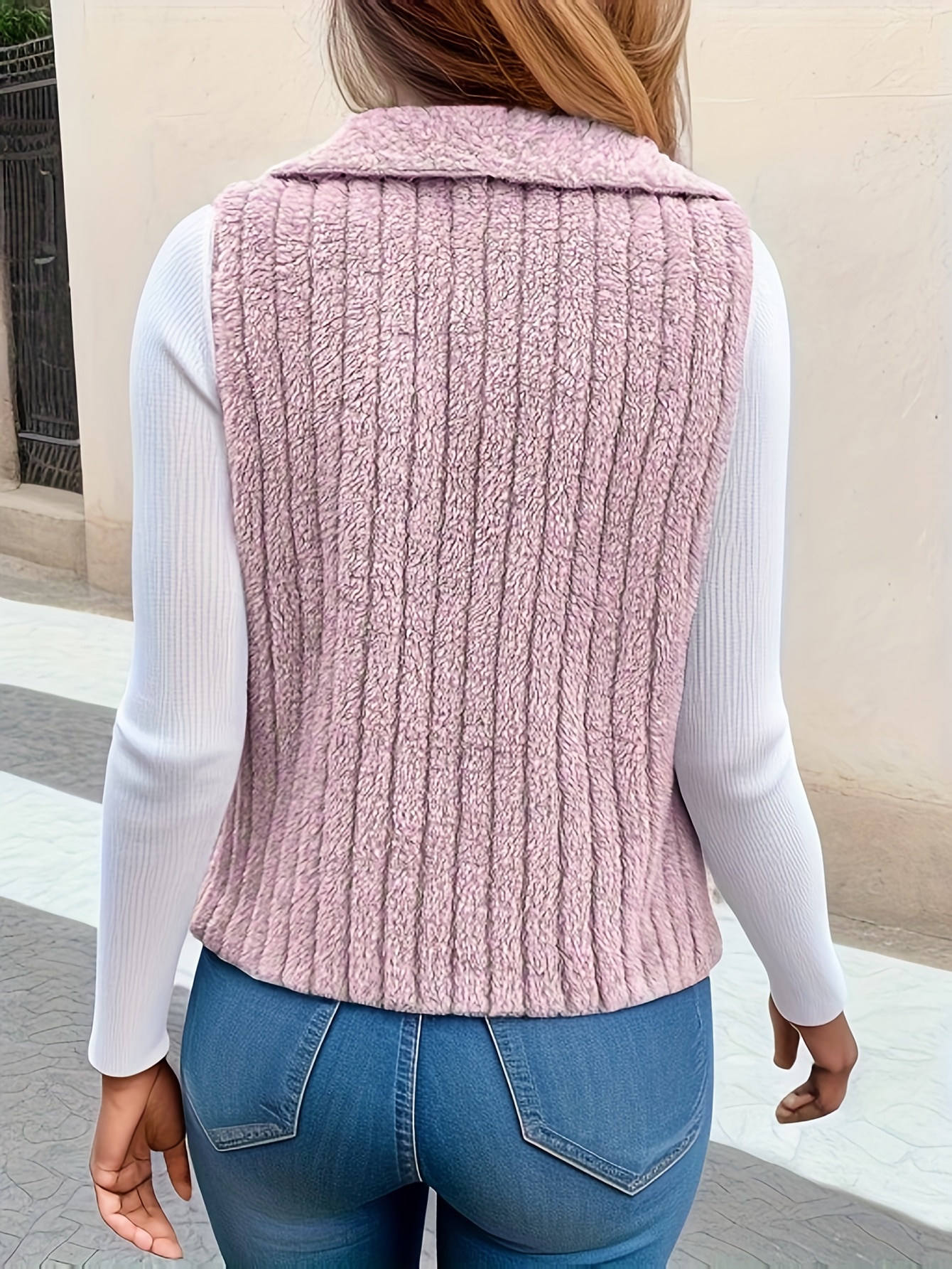 waterfall collar fuzzy vest elegant open front sleeveless vest womens clothing details 26