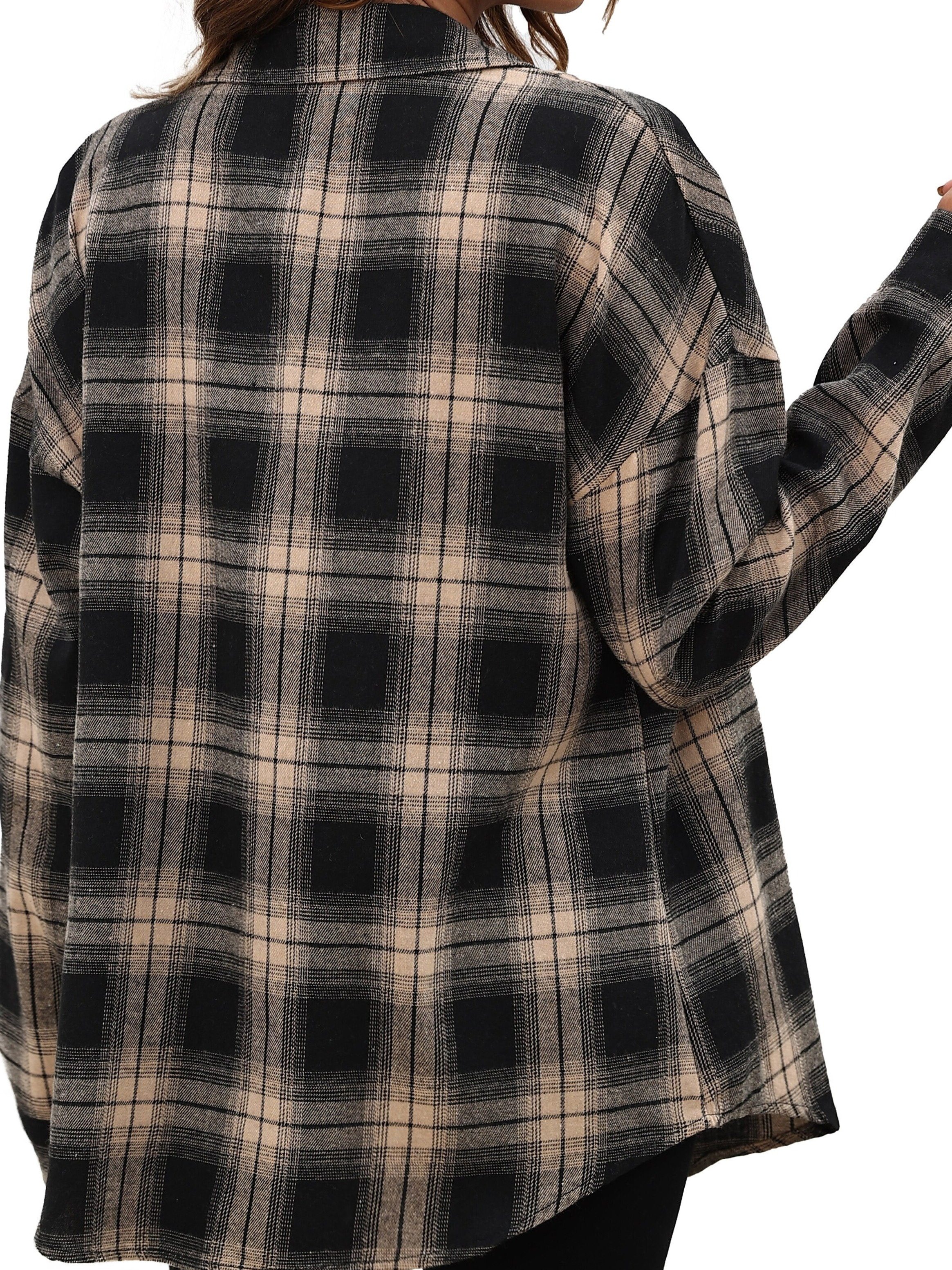 plaid pattern shacket jacket casual button front long sleeve outerwear womens clothing details 21