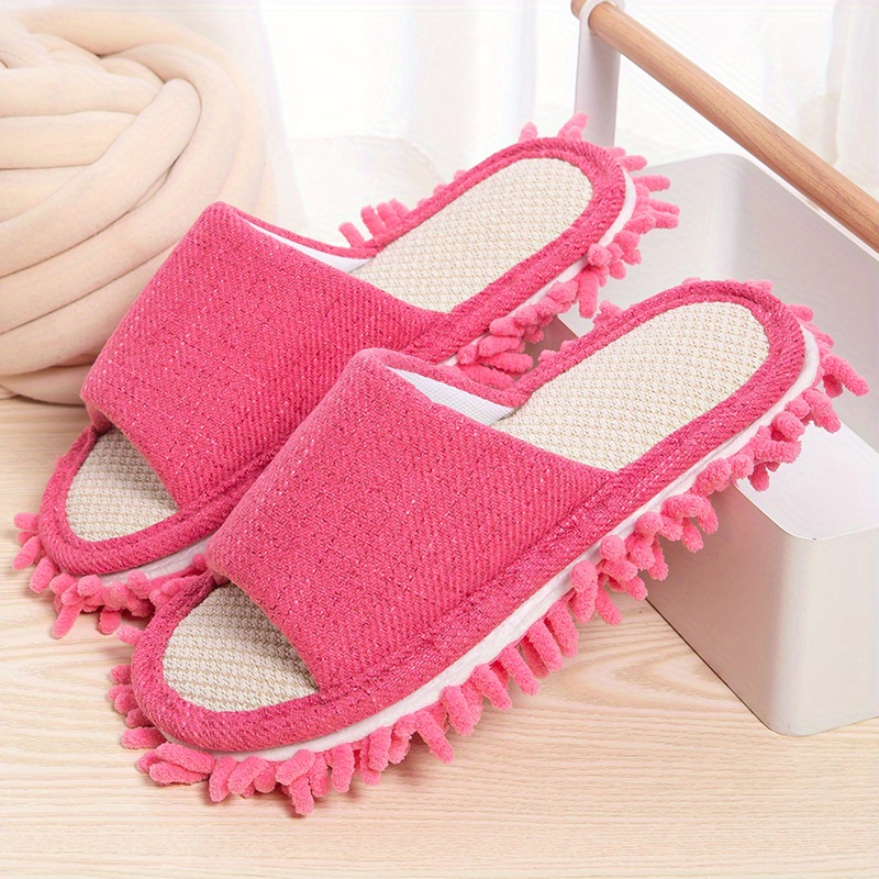 indoor cleaning slippers solid color cozy open toe mopping shoes dusting cleaning floor slippers details 0