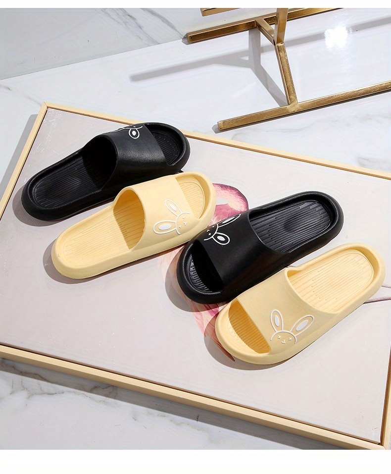 womens kawaii rabbit soft pillow slides solid color non slip eva open toe slippers indoor bathroom slippers details 1