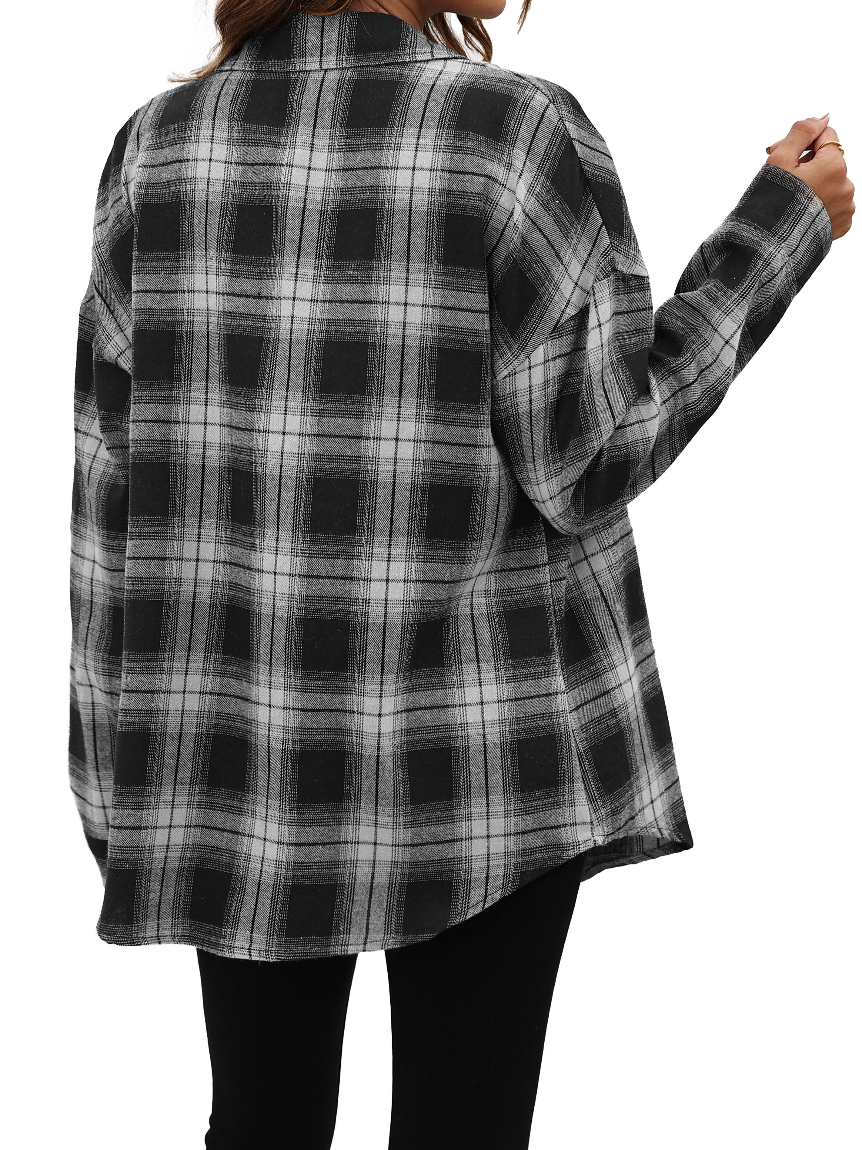 plaid pattern shacket jacket casual button front long sleeve outerwear womens clothing details 11