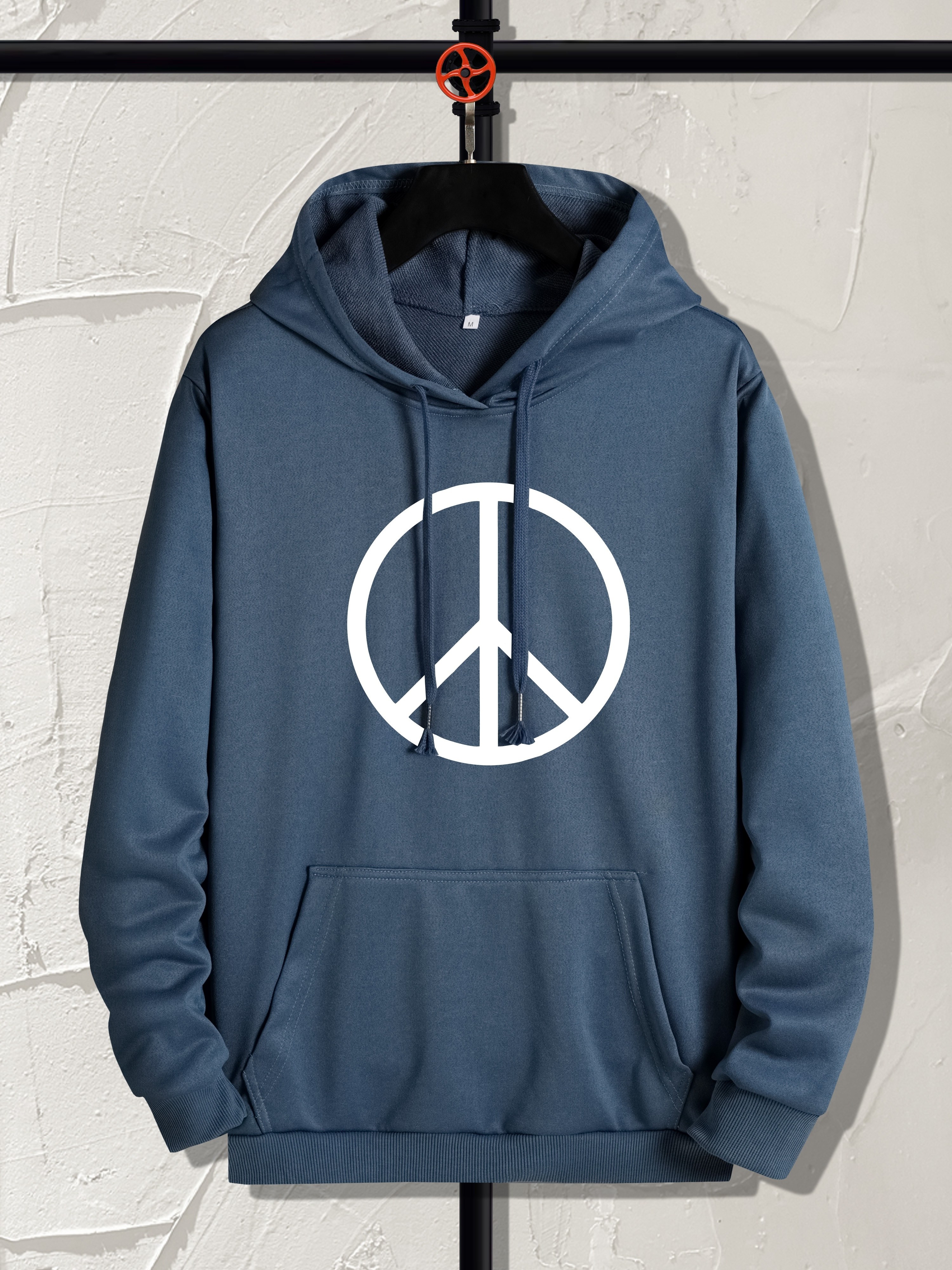 peace sign print hoodie hoodies for men mens casual graphic design pullover hooded sweatshirt with kangaroo pocket streetwear for winter fall as gifts details 5
