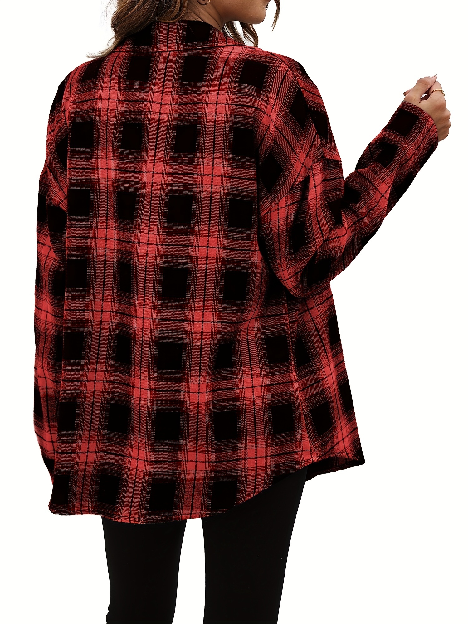 plaid pattern shacket jacket casual button front long sleeve outerwear womens clothing details 6