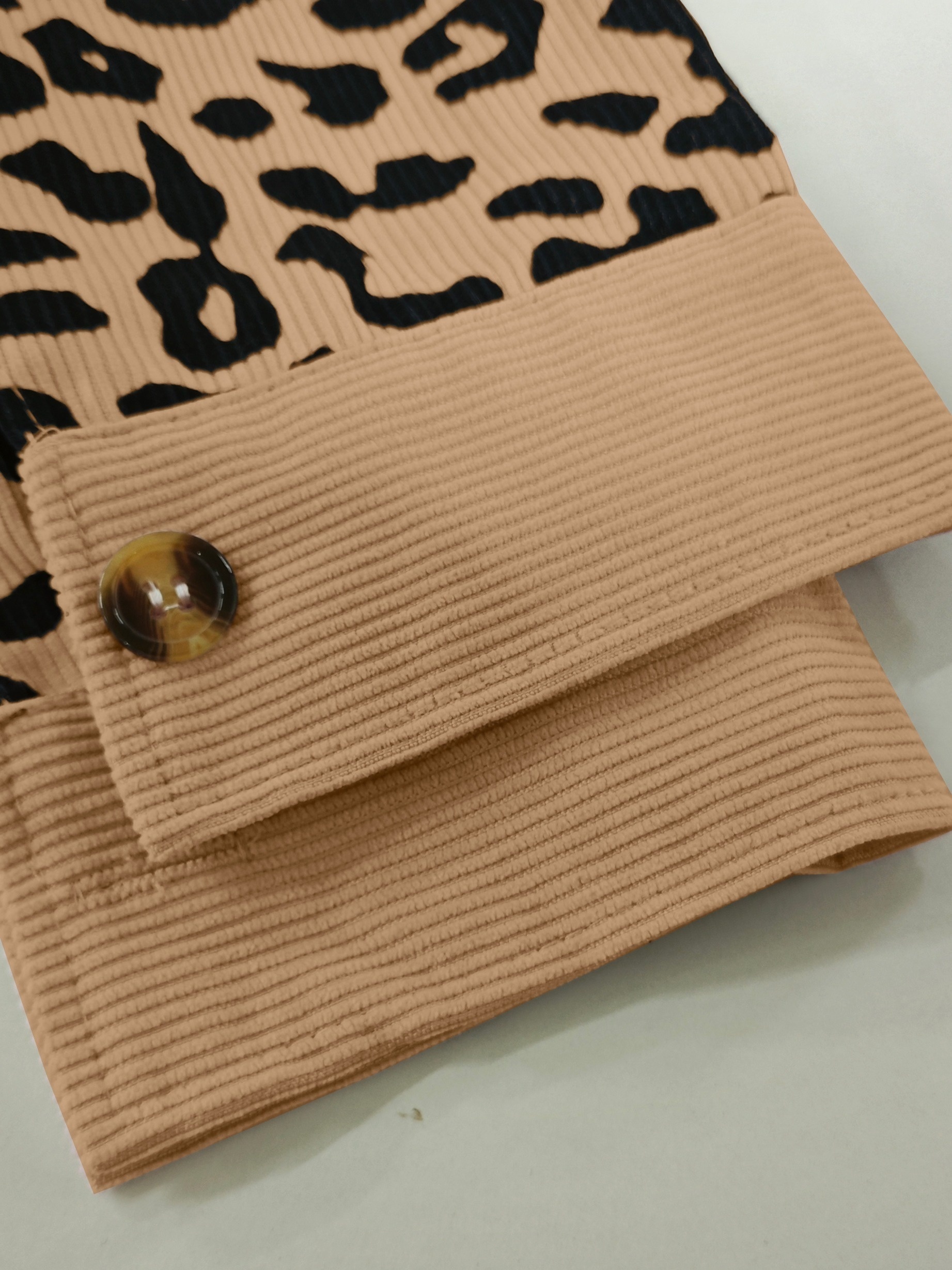 leopard print button front jacket casual long sleeve jacket for fall winter womens clothing details 43