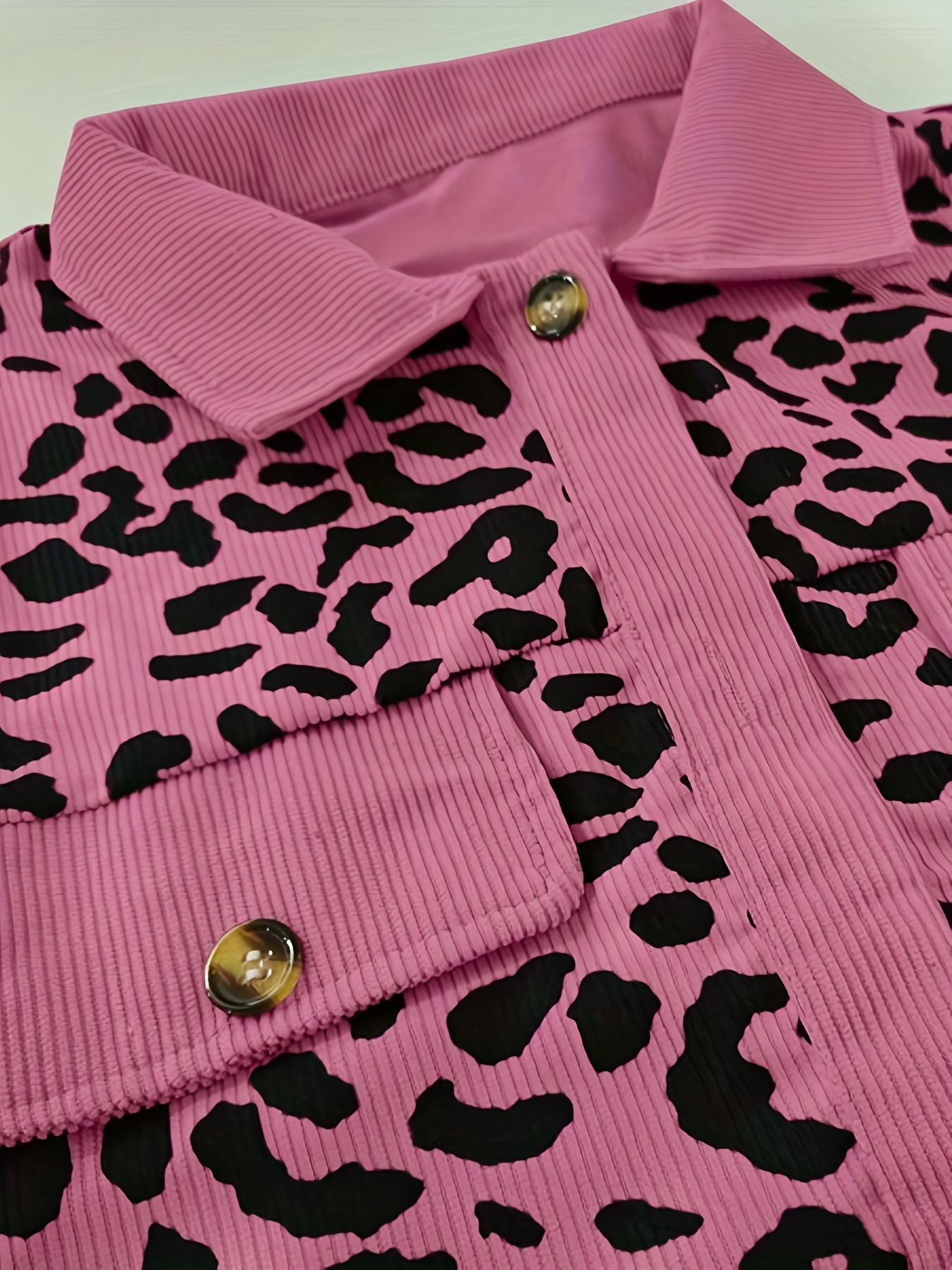 leopard print button front jacket casual long sleeve jacket for fall winter womens clothing details 4