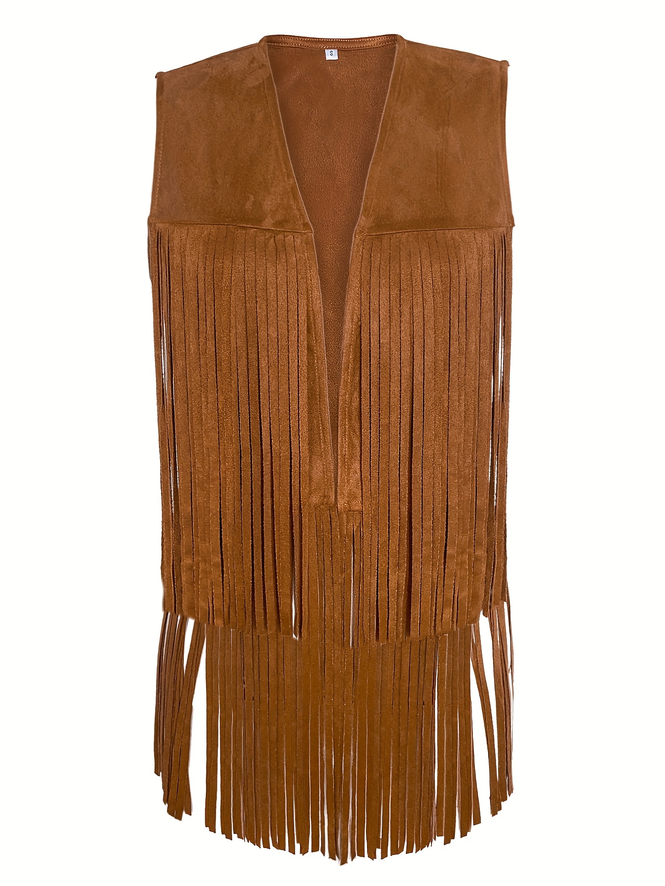 tassel solid vest vintage open front western style sleeveless vest womens clothing details 11