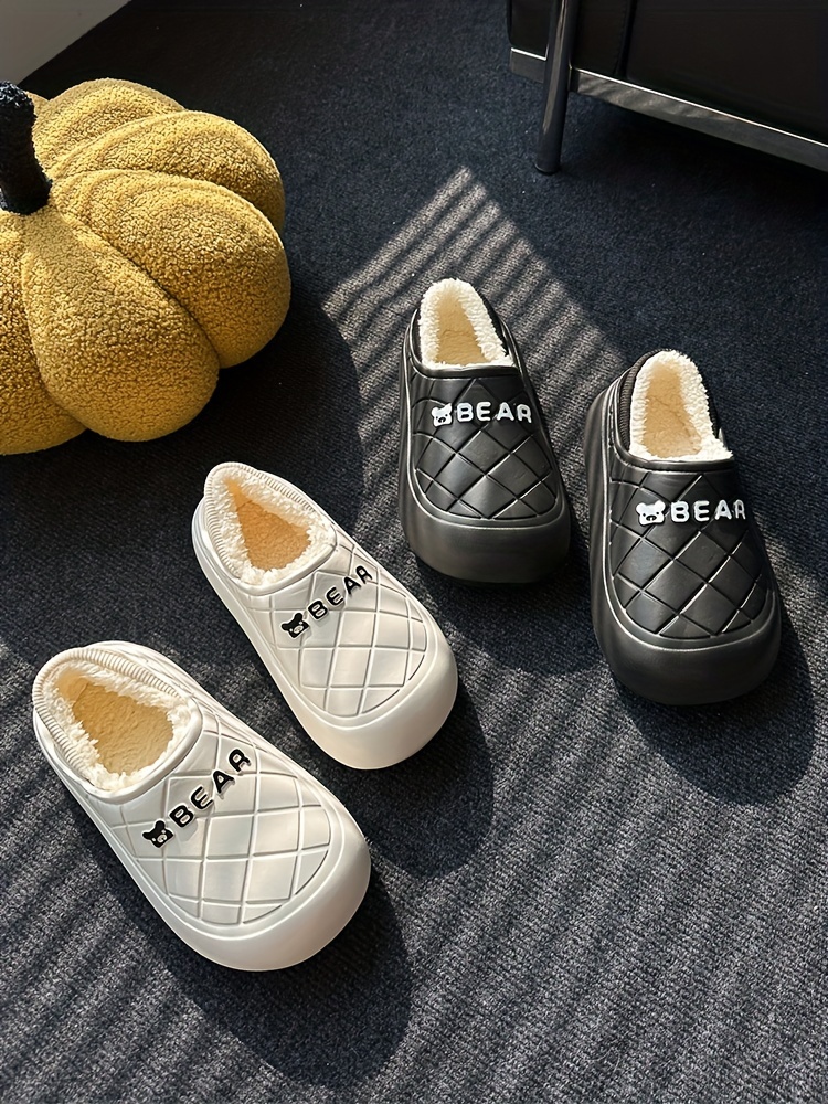 waterproof plush lined slippers cute bear slip on eva outsole shoes winter cozy warm home slippers details 3