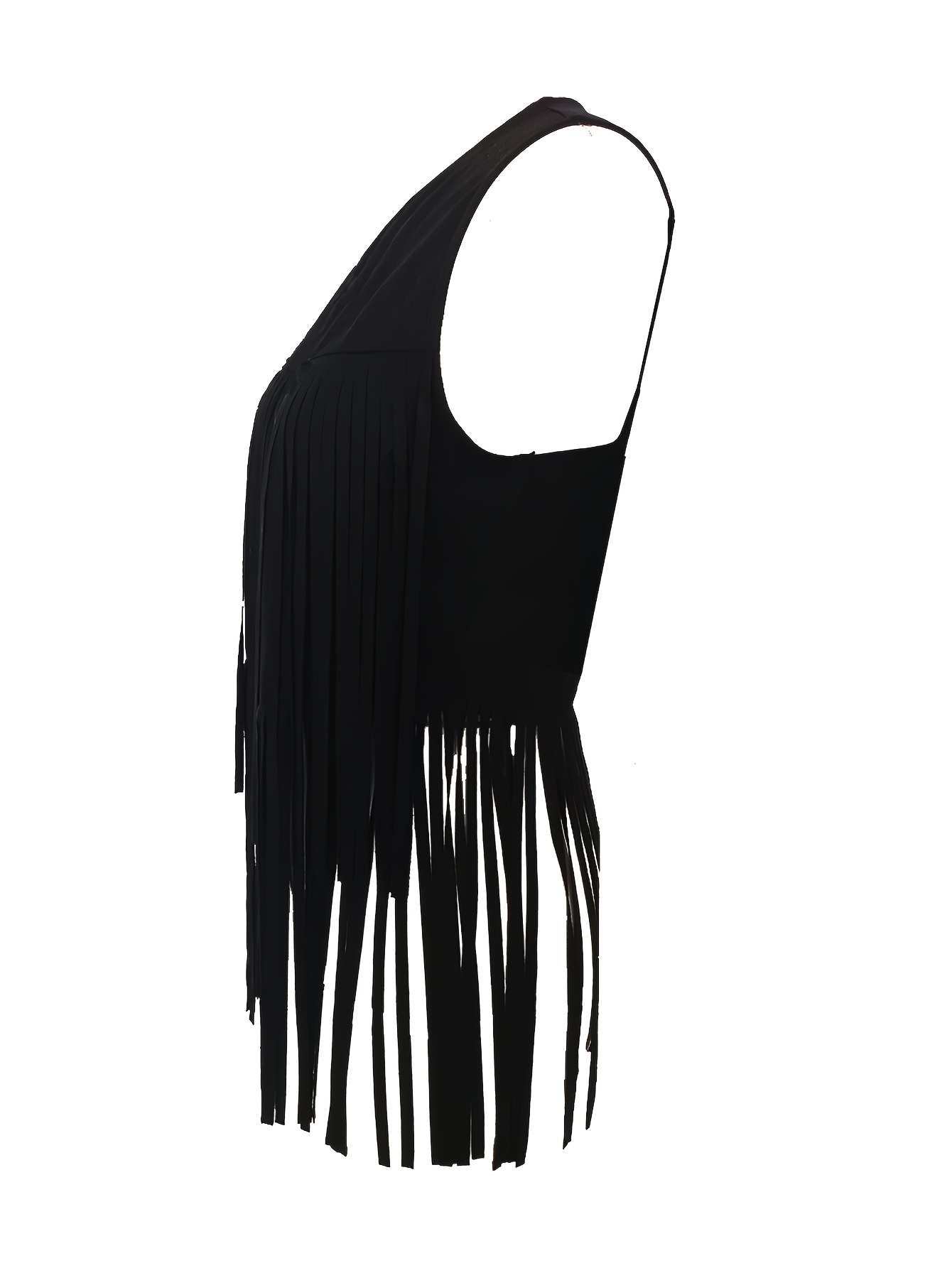 tassel solid vest vintage open front western style sleeveless vest womens clothing details 4