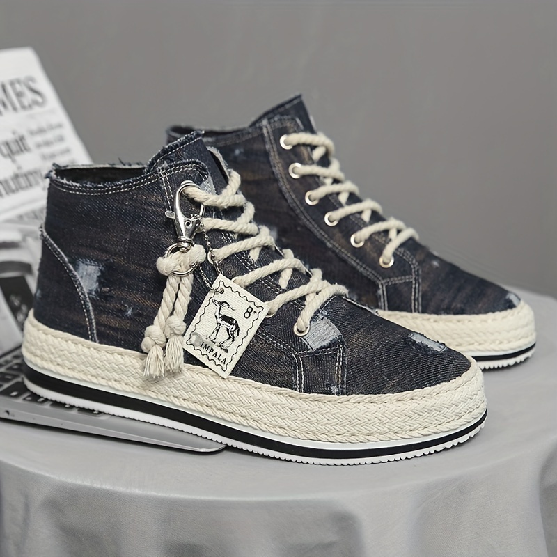 high top skate shoes men s distressed denim good grip details 6