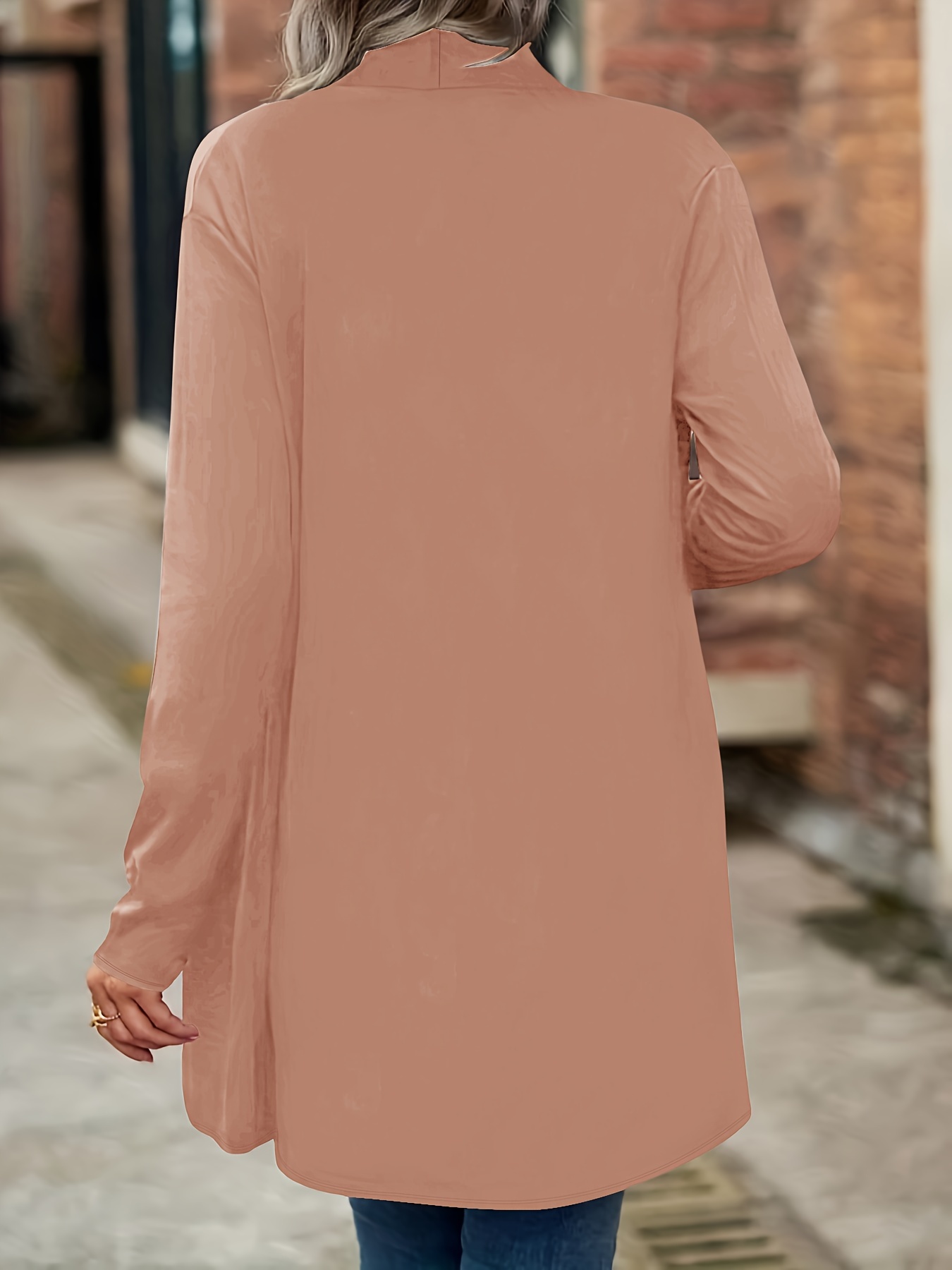 casual open front solid cardigan long sleeve cardigan for spring fall womens clothing details 8