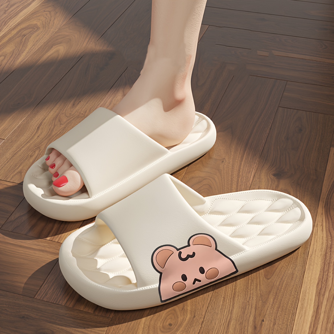 cute cartoon pattern slides casual slip on soft sole pillow slides comfortable indoor home quick drying shoes details 2