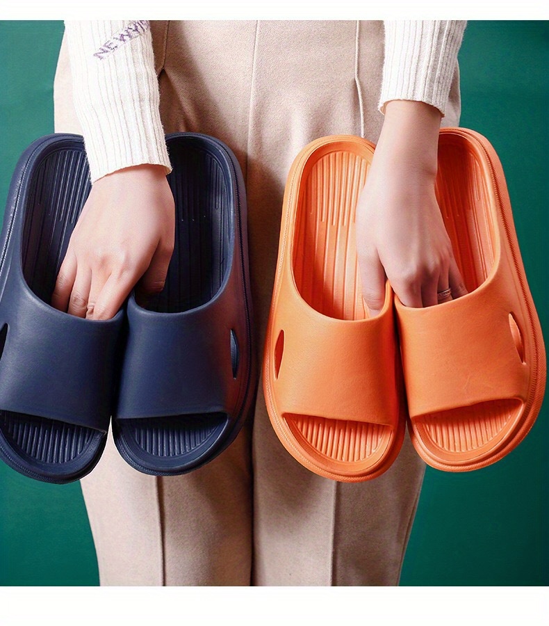 womens solid color pillow slippers causal open toe quick drying non slip platform shoes lightweight bathroom shoes details 3