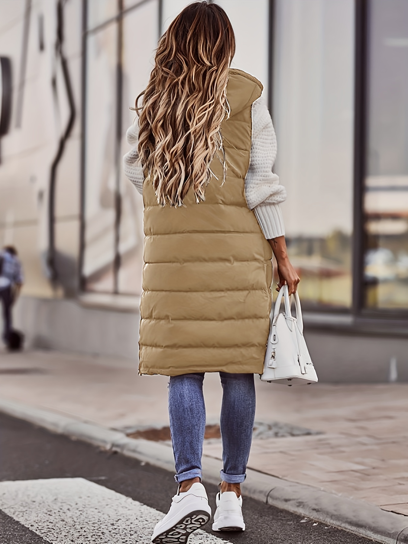 hooded sleeveless coat casual long length versatile winter warm outerwear womens clothing details 7
