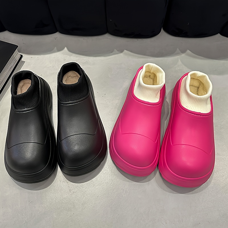 waterproof slip on platform slippers fashion eva soft sole knitted splicing shoes indoor outdoor slippers details 3