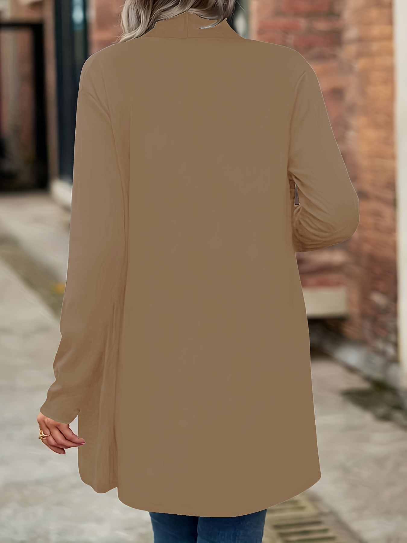 casual open front solid cardigan long sleeve cardigan for spring fall womens clothing details 2