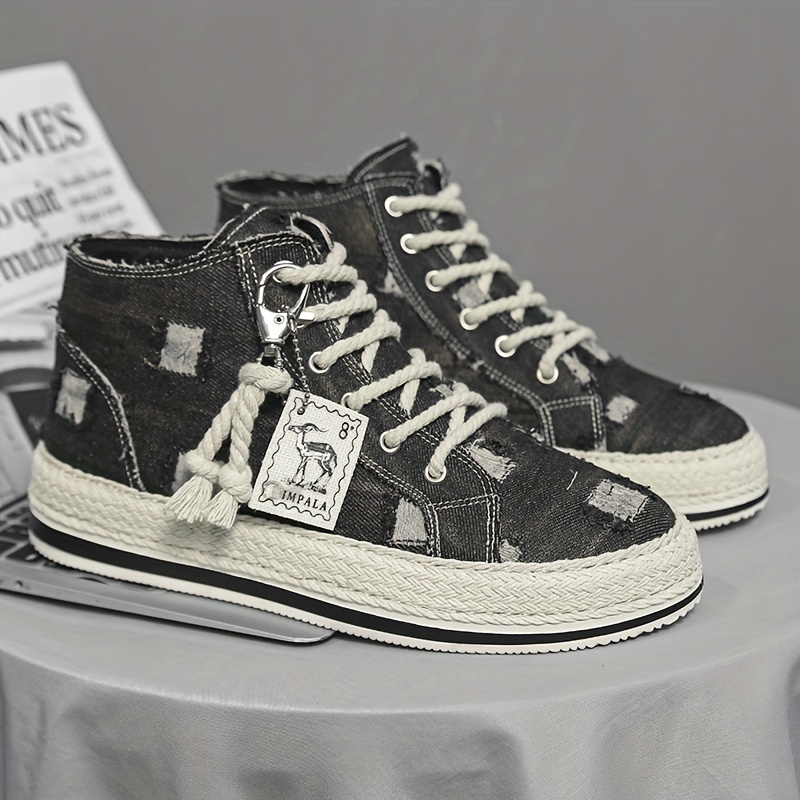 high top skate shoes men s distressed denim good grip details 8