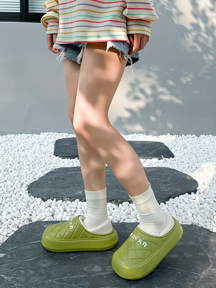 waterproof plush lined slippers cute bear slip on eva outsole shoes winter cozy warm home slippers details 1