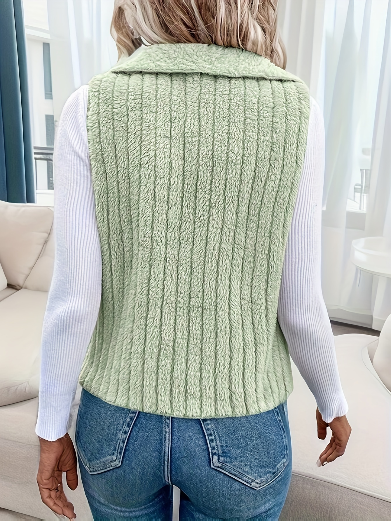 waterfall collar fuzzy vest elegant open front sleeveless vest womens clothing details 2