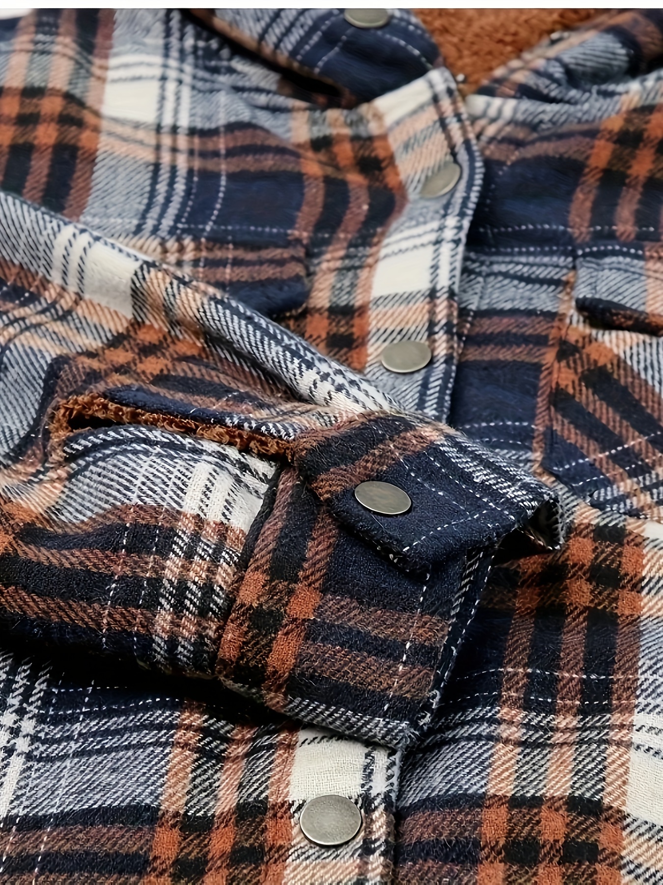 plaid pattern zip up jacket casual hooded long sleeve warm outwear womens clothing details 8