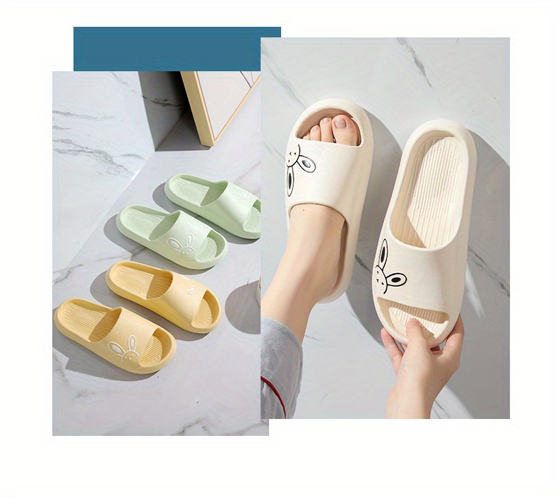 womens kawaii rabbit soft pillow slides solid color non slip eva open toe slippers indoor bathroom slippers details 3
