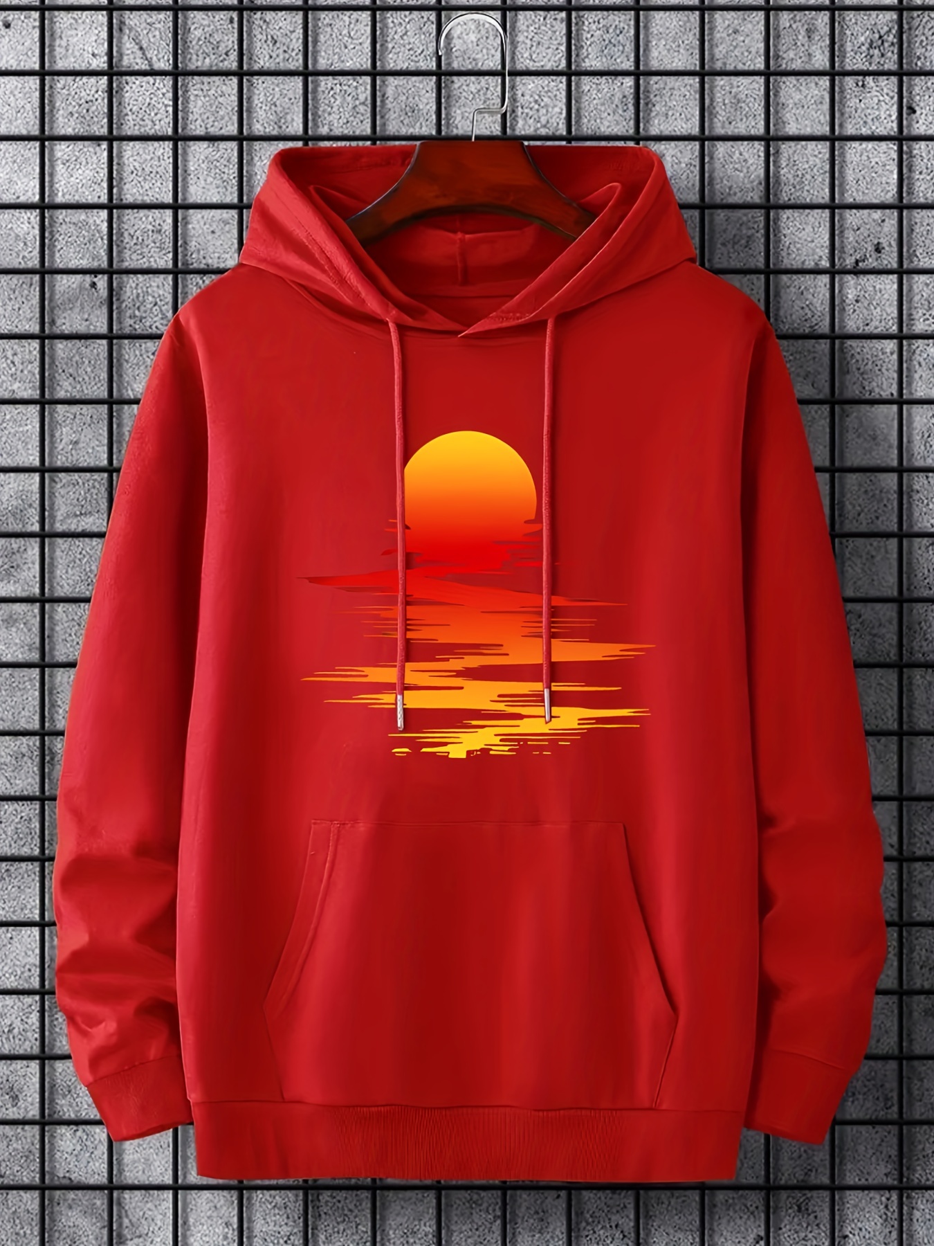 sunset print hoodie cool hoodies for men mens casual graphic design pullover hooded sweatshirt with kangaroo pocket streetwear for winter fall as gifts details 25