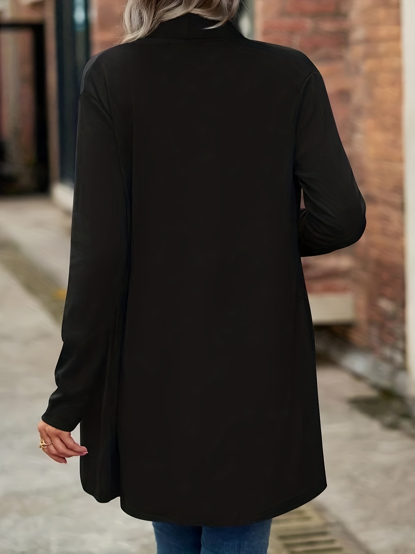 casual open front solid cardigan long sleeve cardigan for spring fall womens clothing details 27