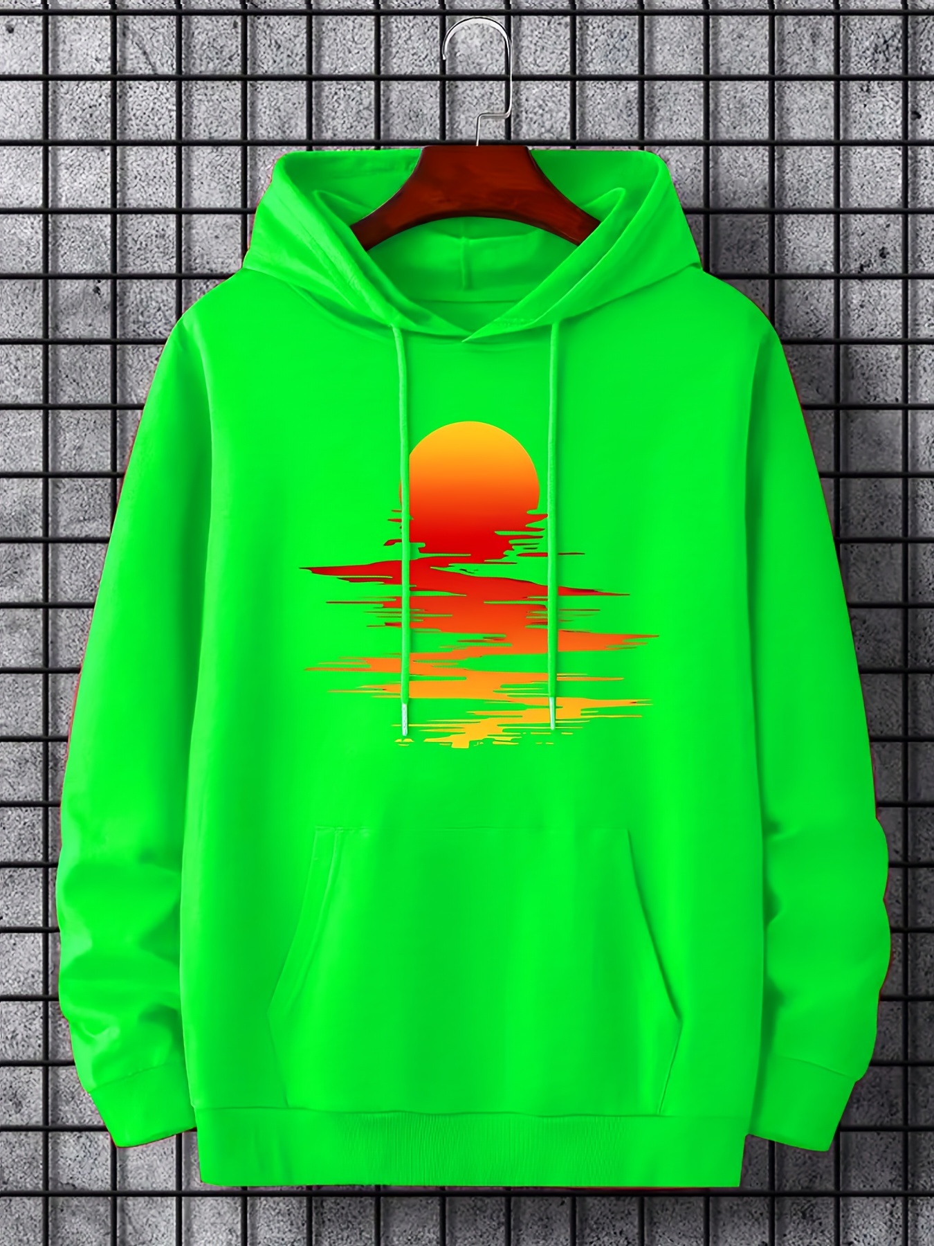 sunset print hoodie cool hoodies for men mens casual graphic design pullover hooded sweatshirt with kangaroo pocket streetwear for winter fall as gifts details 15