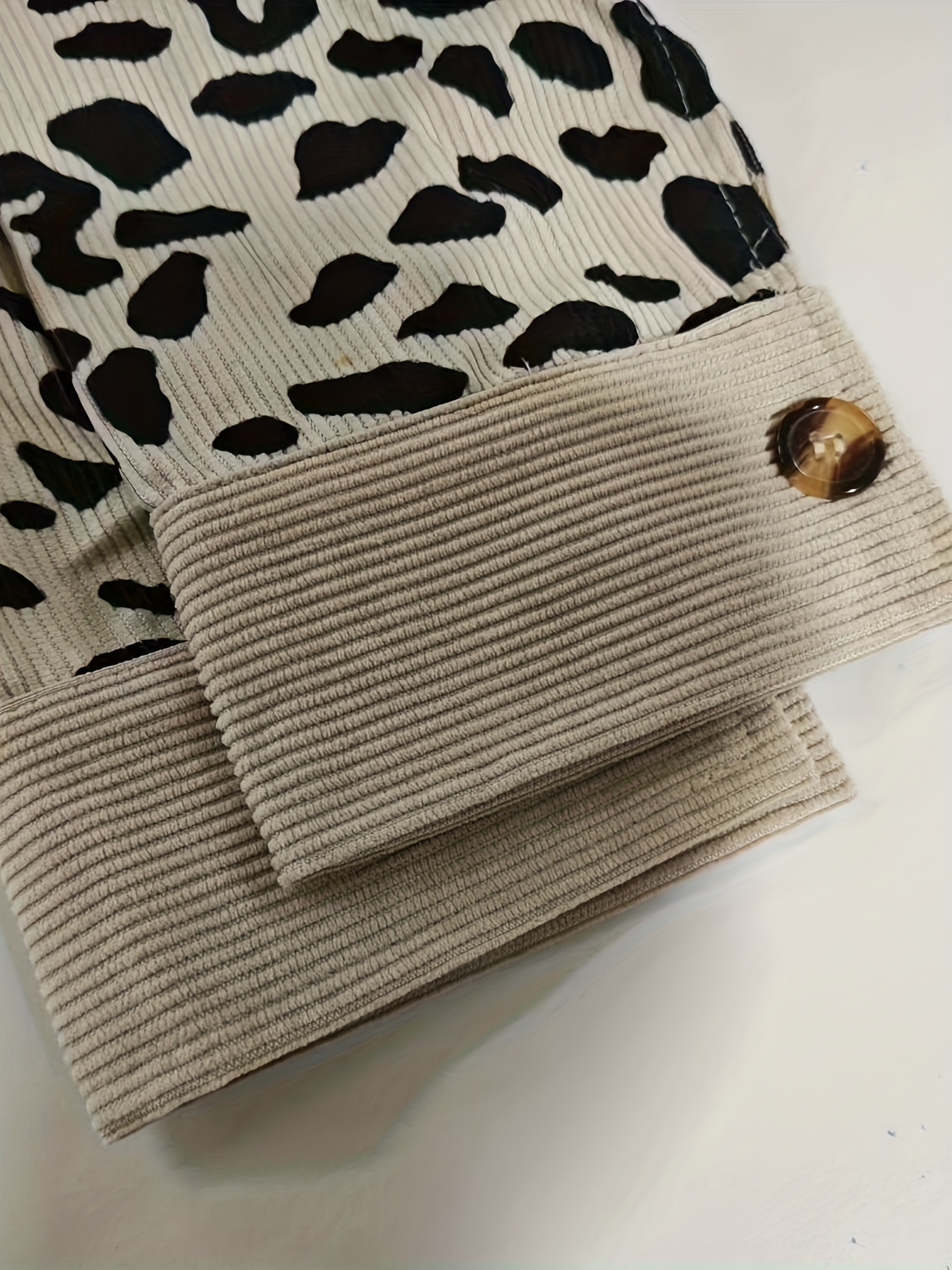 leopard print button front jacket casual long sleeve jacket for fall winter womens clothing details 48