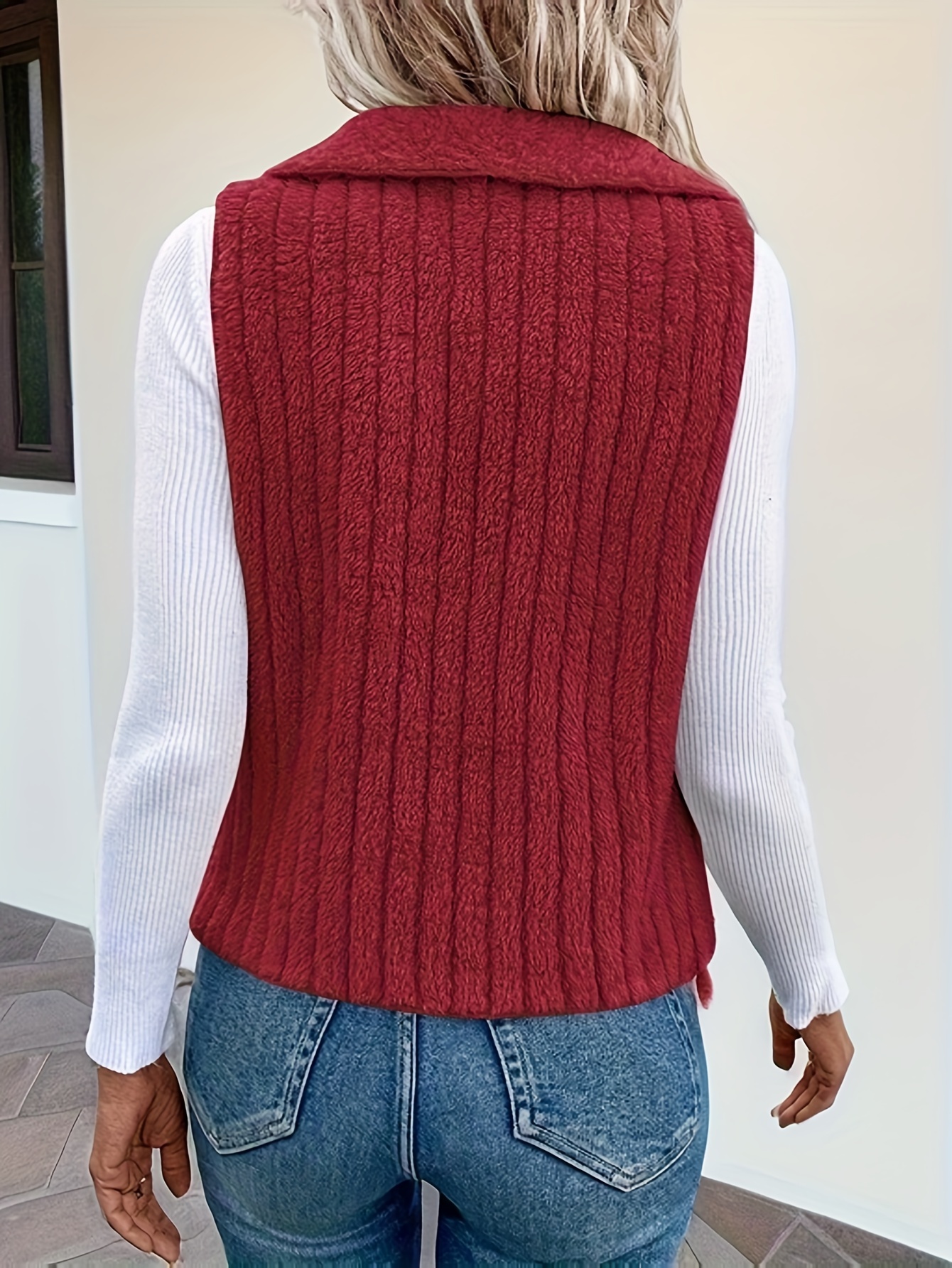 waterfall collar fuzzy vest elegant open front sleeveless vest womens clothing details 6