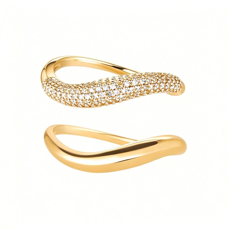 Two Matching Bands Duo Row Curved Ring
