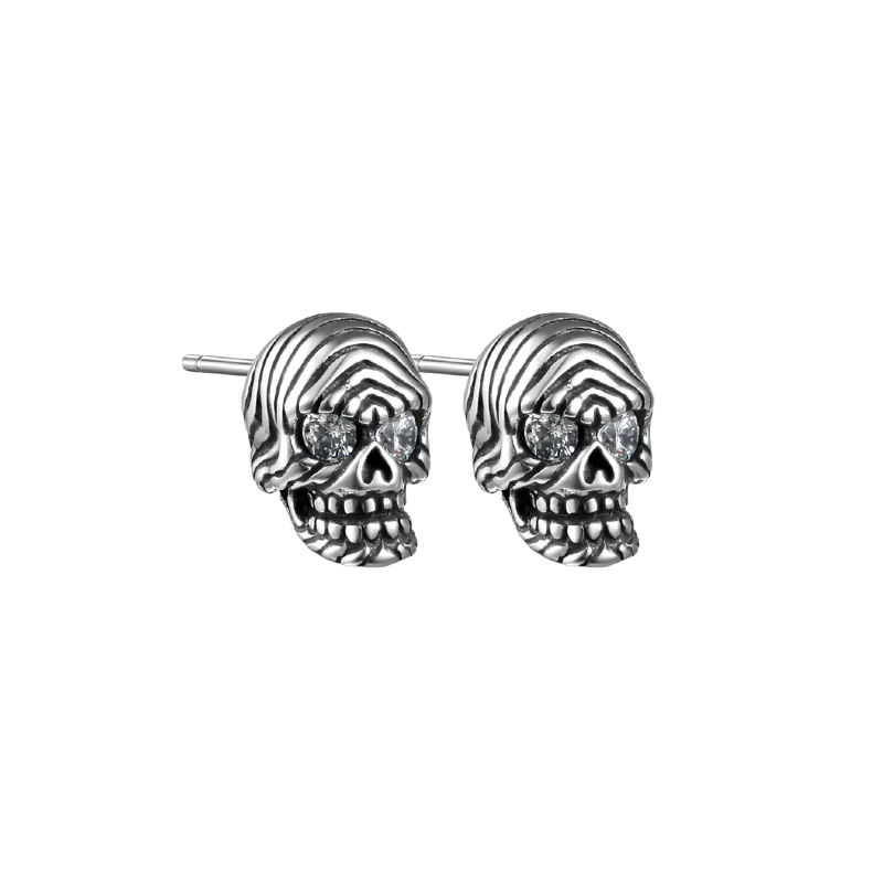 Vintage Skull Silver Stud Earrings