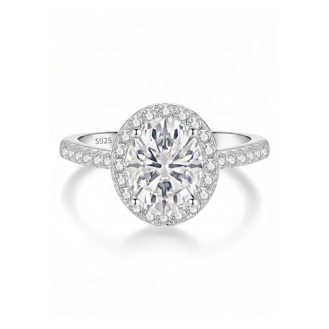 Oval Shape Halo Moissanite Ring