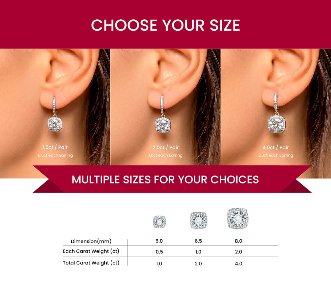 Square Halo Moissanite Drop Earrings