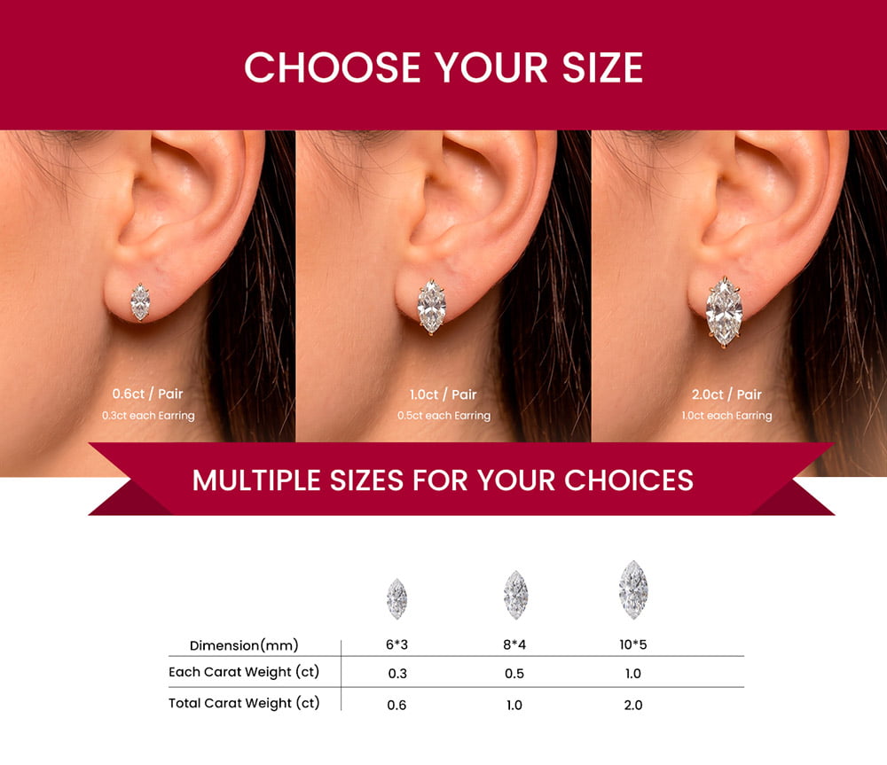 Six-Prong Marquise Moissanite Stud Earrings