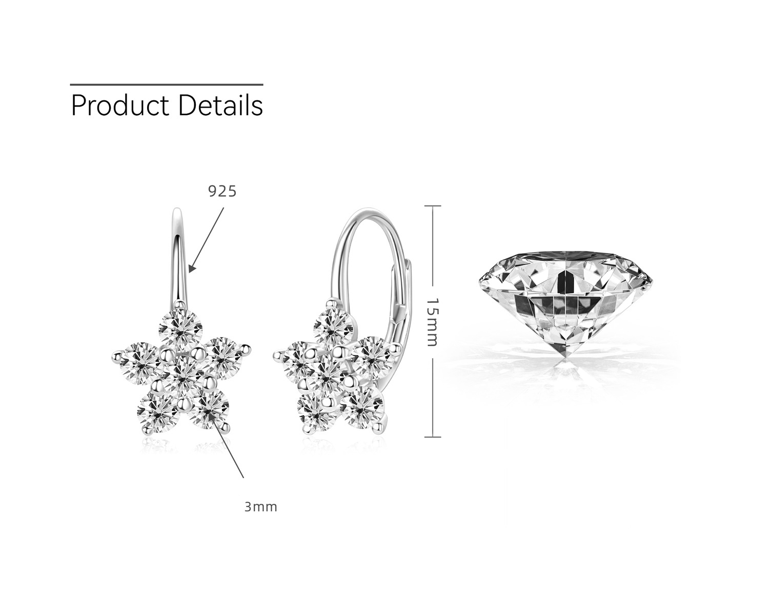 Flower Leverback Moissanite Earrings