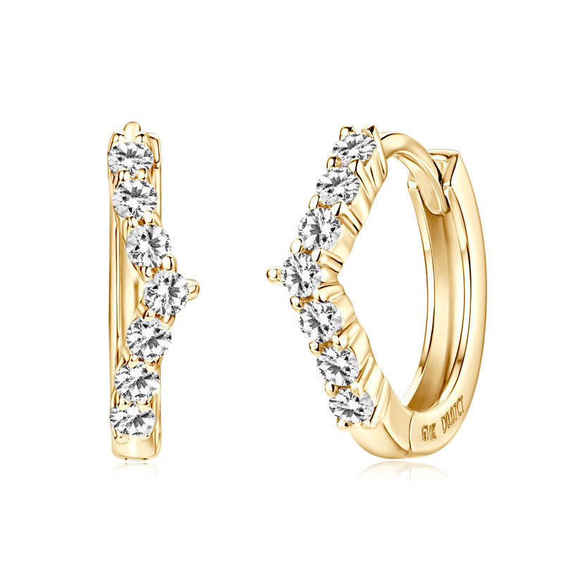 10K Gold V-Shaped Moissanite Hoop Earrings