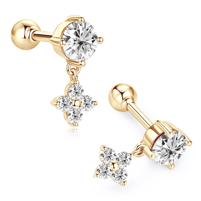 10K Gold Flower Moissanite Stud Earrings