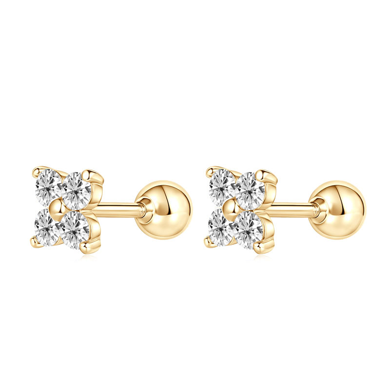 10K Gold Clover Mini Moissanite Stud Earrings