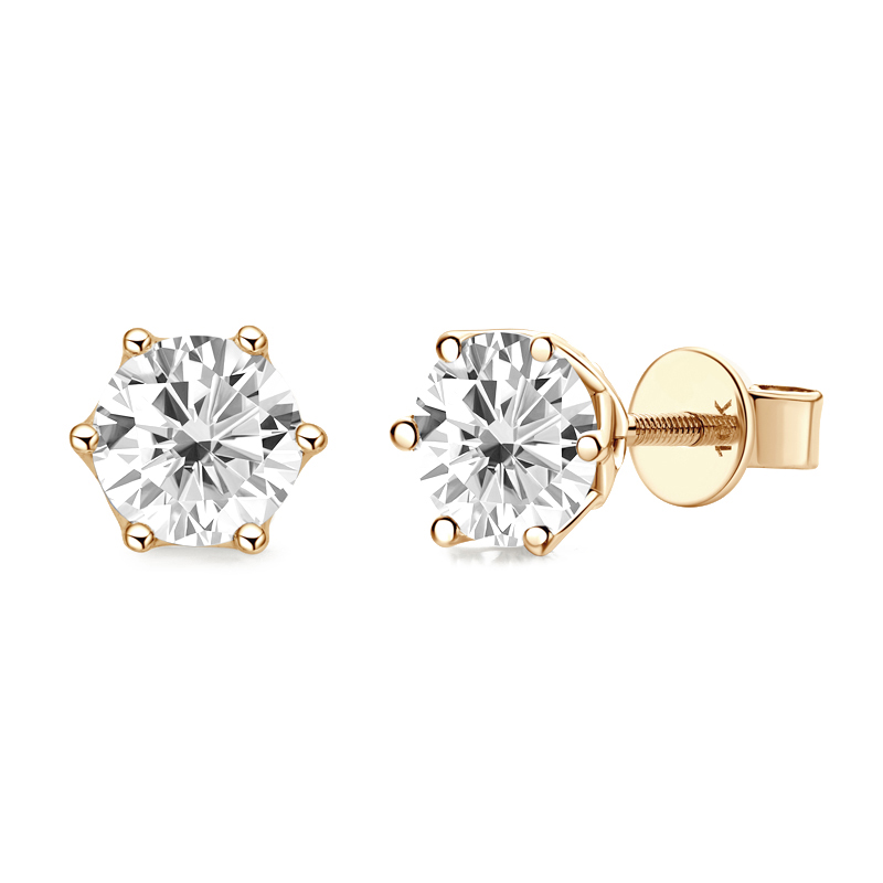 10K Gold Six-Prong Lace Threaded Moissanite Earrings