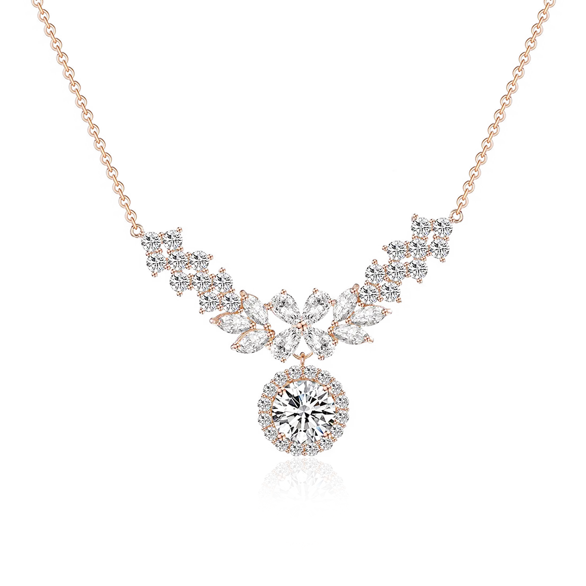 Leaf Cluster Halo Moissanite Necklace