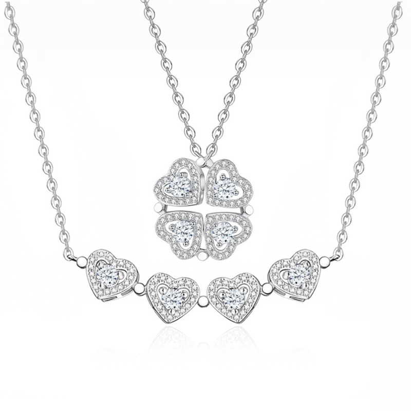 Magnetic Clover Hearts Moissanite Necklace