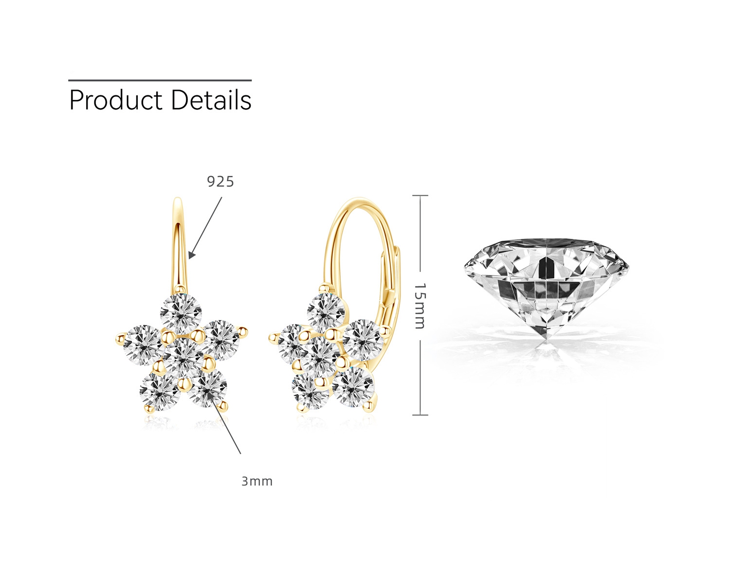 Flower Leverback Moissanite Earrings