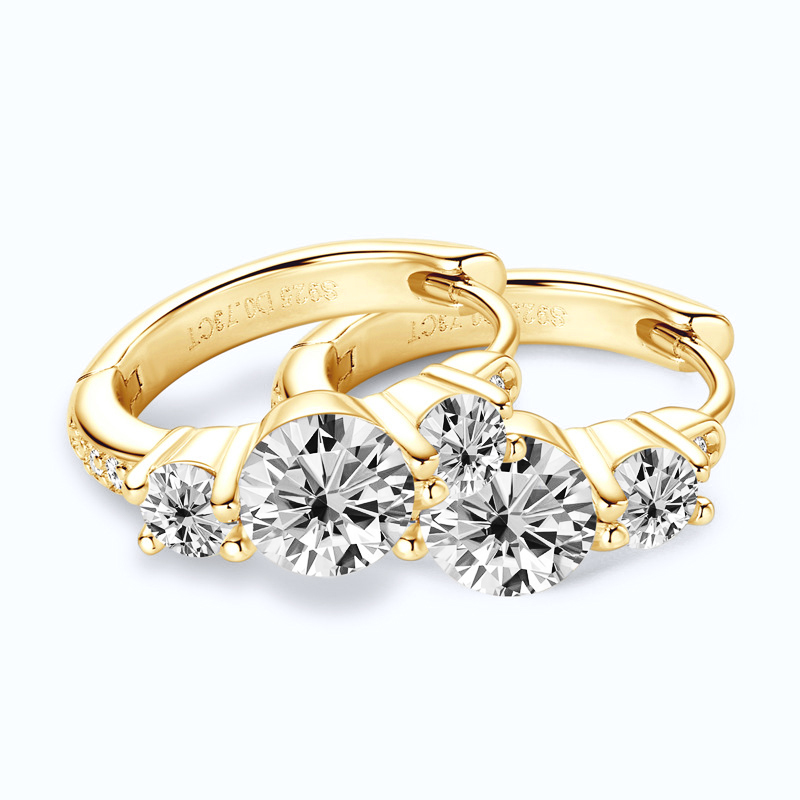 Three-Stone Moissanite Hoop Earrings
