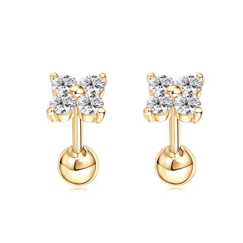 10K Gold Clover Mini Moissanite Stud Earrings
