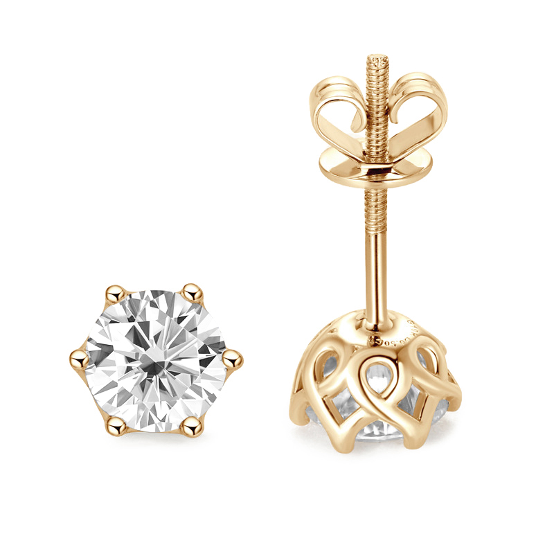 10K Gold Six-Prong Lace Threaded Moissanite Earrings