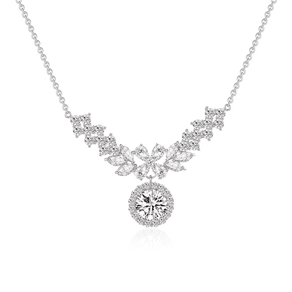 Leaf Cluster Halo Moissanite Necklace