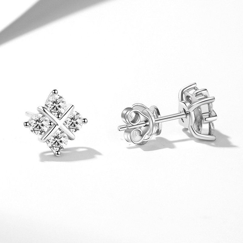 X Relief Cluster Moissanite Earrings