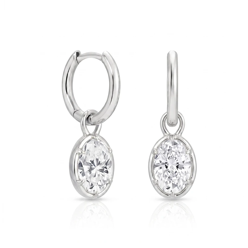 Oval Bezel Illusion Hoop Moissanite Earrings